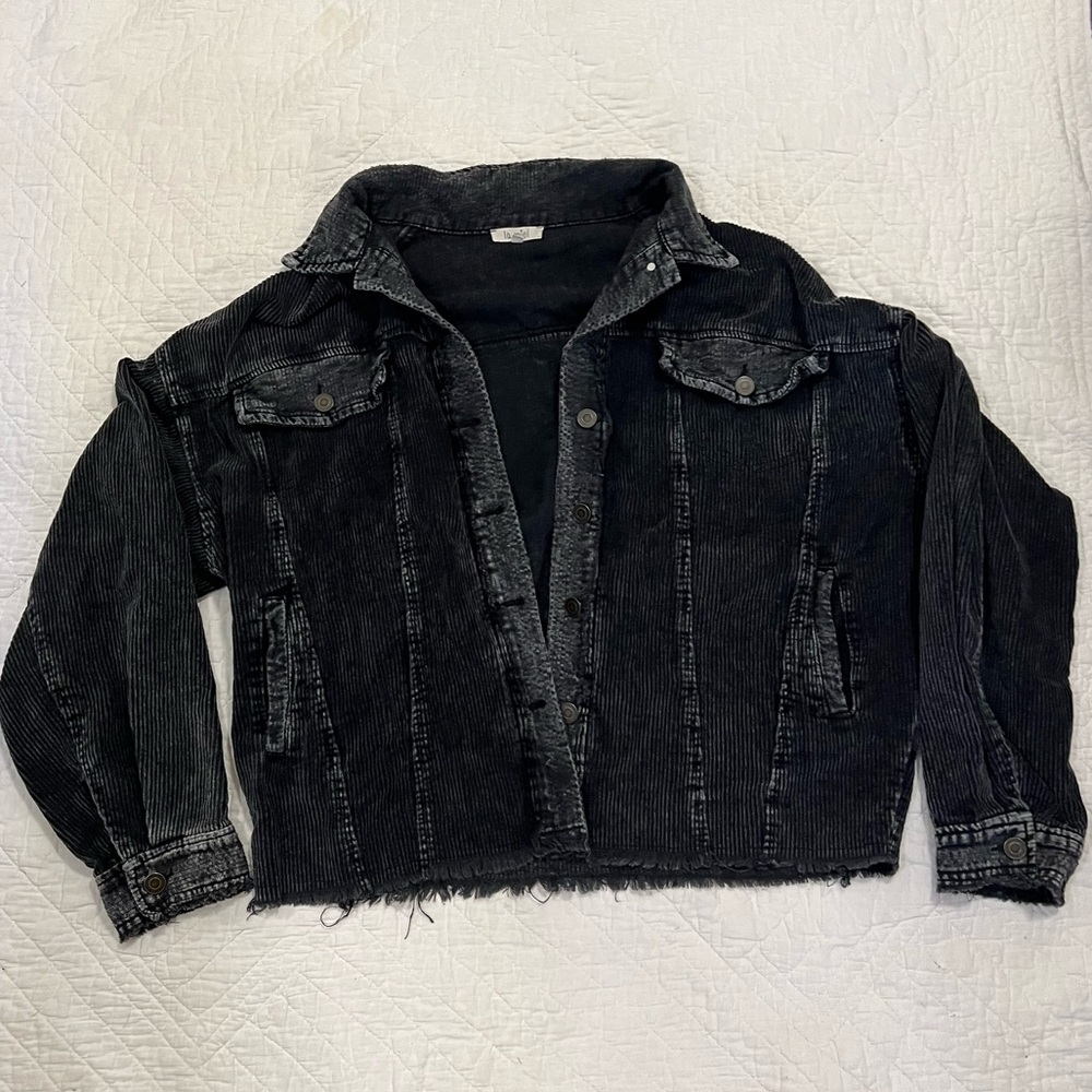 LA MIEL Distressed Black Denim Jacket